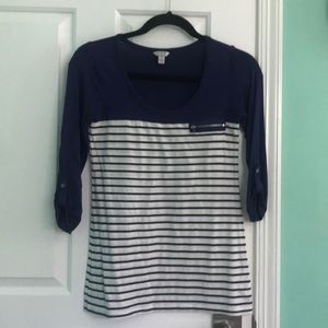 Guess Blue Striped Top with Zipper Detailing